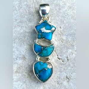 Turquoise and 925 Sterling Silver Triplet Pendant, nwot - Gorgeous!